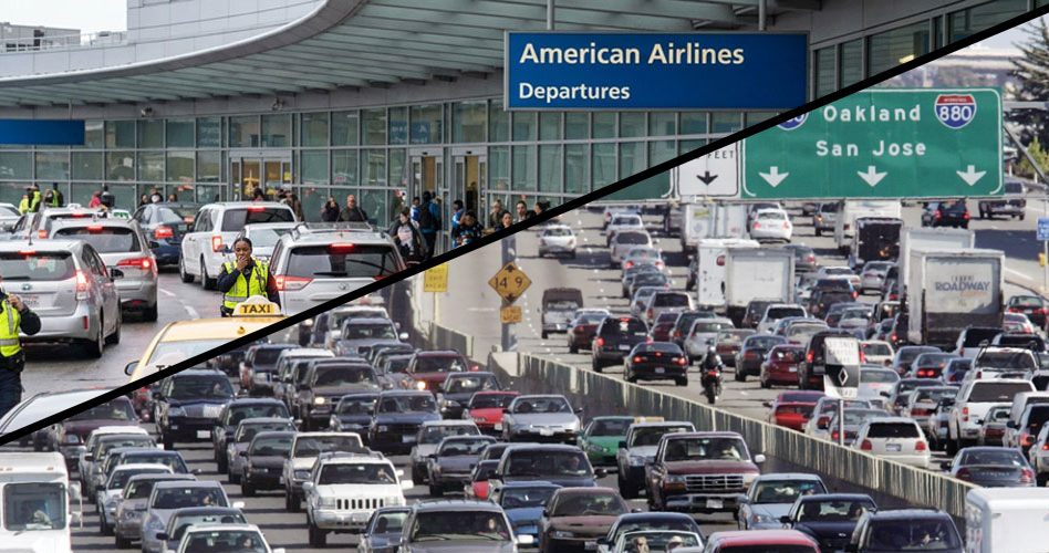 Traffic on highway and airport