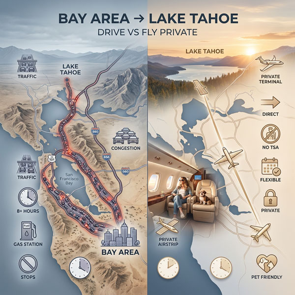 San Jose to Lake Tahoe Private Charter Flights vs driving