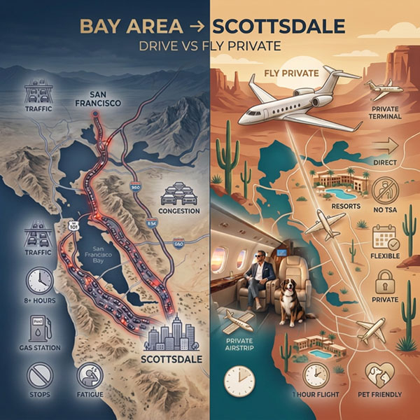 Private Charter Flights from the Bay Area to Scottsdale vs drive